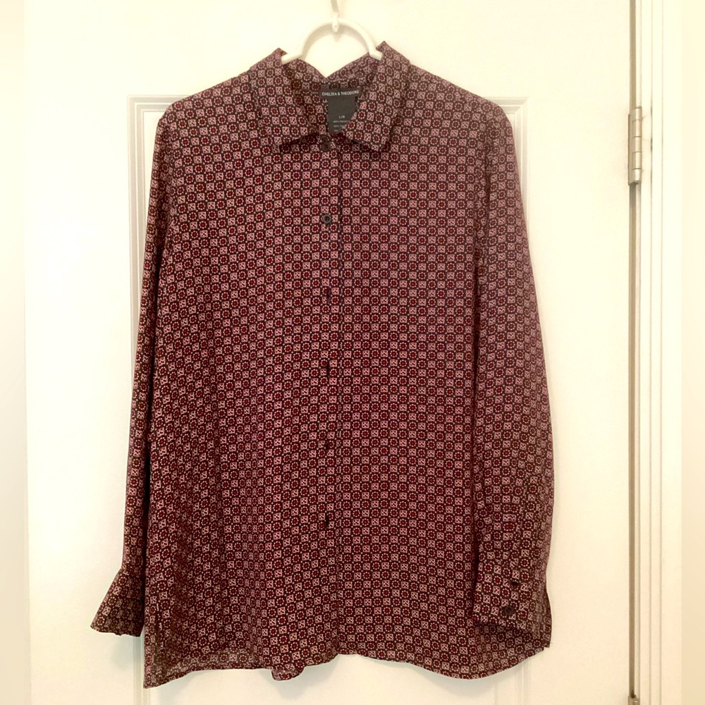 Chelsea & Theodore Burgundy Geometric Print Button-Down Shirt